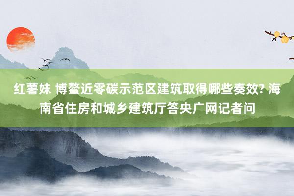 红薯妹 博鳌近零碳示范区建筑取得哪些奏效? 海南省住房和城乡建筑厅答央广网记者问