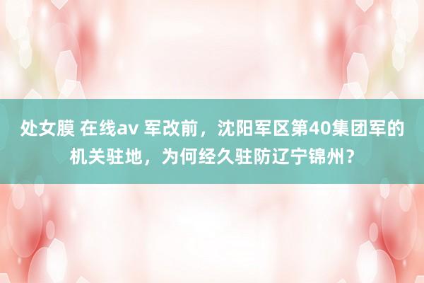 处女膜 在线av 军改前，沈阳军区第40集团军的机关驻地，为何经久驻防辽宁锦州？